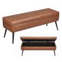 Leather pouf with storage compartment and metal legs, brown