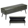 Green leather storage pouf with metal legs