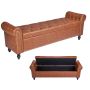 Shoe bench with PU leather upholstery and wooden legs, brown