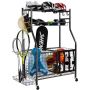 Steel sports equipment organizer with wheels, black
