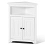 Corner storage box, 32 inches, 3 tiers, white, with wooden doors