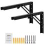 Foldable L-Shaped Steel Shelf Bracket, 24 Inch, Black, 2-Pack.