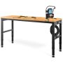 Height-adjustable workbench, 135x46 cm, wooden tabletop, metal frame, with sockets