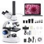 Trinocular microscope, 40–5000x, aluminum body, LED, phone holder
