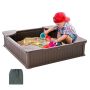 Children's square sandbox with lid and seats, 49x49x12 cm, HDPE, brown