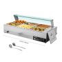 Commercial Electric Stainless Steel Food Warmer, 1500W, 6 x 1/2 Pots, with Glass Lid