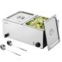 Commercial Electric Food Warmer, 2 Pans, Stainless Steel, 1200W, Buffet Oven