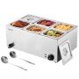 Commercial electric food warmer, 6 pans, stainless steel, 1200W, 30–85 °C