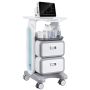3-tier white mobile laboratory trolley with 2 drawers and 1 tray