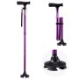 Foldable aluminum walking stick, purple, 8 height levels, swivel base