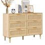 Rattan chest of 6 drawers, brown, bohemian style, with storage