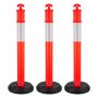 3 red traffic barrier bollards with fillable base, 1140 mm