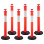 6 red traffic control posts, 1140 mm, with reflective strips