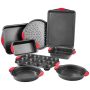 Baking tray set, 8 pieces, non-stick carbon steel with silicone handles