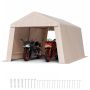 Outdoor storage shed 10x15 ft, waterproof, beige, portable with ventilation and door