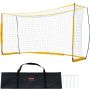 Portable soccer goal, 12x6 ft, steel and fiberglass, yellow, with net and basket