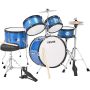 Children's drum set, 5 pieces, blue, 16 inches, with stand and sticks
