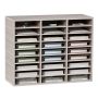 Wooden literature organizer, 27 compartments, gray, adjustable shelves