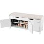 Shoe bench with liftable tabletop and cushion, 105 cm, white-black