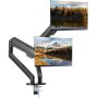 Dual monitor mount, for 33-89 cm screens, adjustable, spring-loaded, up to 12 kg, with C-clamp, VESA bracket