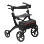 Foldable aluminum walker with seat and storage box, 4 wheels, 300 lb capacity
