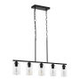 Kitchen island pendant light, 5-bulb, adjustable, clear glass, metal frame, rustic, 60 W, E27