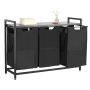 Large 3-compartment laundry sorting bin with metal frame and wooden top