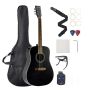 Dreadnought acoustic guitar 41 inch black beginner set for adults