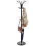 Freestanding metal coat rack with marble base and 14 hooks