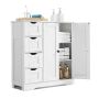 Bathroom floor cabinet, 3 tiers, wooden, white, with doors and drawers