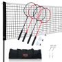 Portable badminton net set with rackets and shuttlecocks