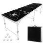 8ft Portable Beer Ping Pong Table, Foldable, Black, with Handles and Balls