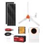 Solar and wind power kit 12 V, 600 W, with monocrystalline panels and lithium battery