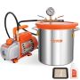 11.4 L vacuum chamber with 3.5 CFM pump, tempered glass lid, for wood stabilization
