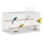 White metal bird cage for small parrots, 46 cm, with perches and feeding cups