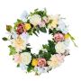 Artificial decorative wreath, 24 inches, white pink yellow, with peonies and hydrangeas