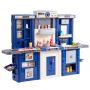 Children's play kitchen set 3in1 with sounds and lights, blue, 74 pieces.