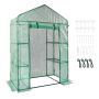 Walk-in greenhouse with shelves, 4.6x2.4x6.7 ft, steel frame, green