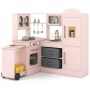 Children's play kitchen, corner, 39.5 × 30–36.5 × 40 inches