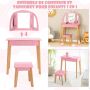Children's dressing table with stool, 3-piece mirror, Pink/white, 60 × 30 × 96 cm