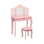 Children's dressing table set, with stool and mirror, pink and white, 70 × 103 × 34 cm