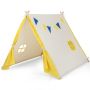 Children's play tent with wooden structure, yellow