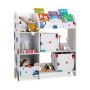 Children's toy and book storage box, 5 compartments, with 2 fabric drawers