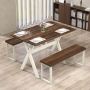Dining table, X-shaped frame, Brown/white, 109.22 × 71.12 × 76.2 cm