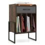 Vinyl record stand, 4 compartments, with drawer, Brown, 45 × 69 × 32 cm