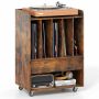Vinyl record stand, 5 compartments and drawer, Brown and white, 52 × 73 × 35.5 cm