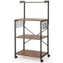 Kitchen shelf, 4 tiers, 3 hooks, 60 × 42 × 122 cm