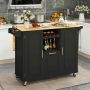 Kitchen island cart, 2 cabinets, 1 drawer, 4 casters, Black, 130 × 90 × 74 cm