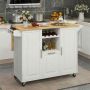 Kitchen trolley with extendable rubberwood table top, 4 casters, white