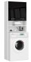 Vannitoakapp FIN, pesumasina kohale, 2 ust, 4 riiulit, valge/must, 64 × 180 × 30 cm